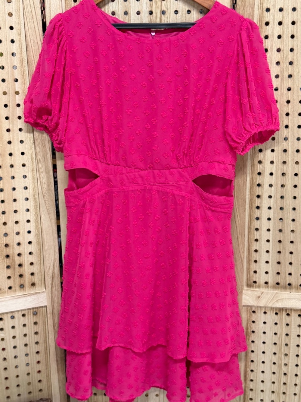 Robert Louis Hot Pink Swiss Dot Cutout Puff Sleeve Mini Dress M
